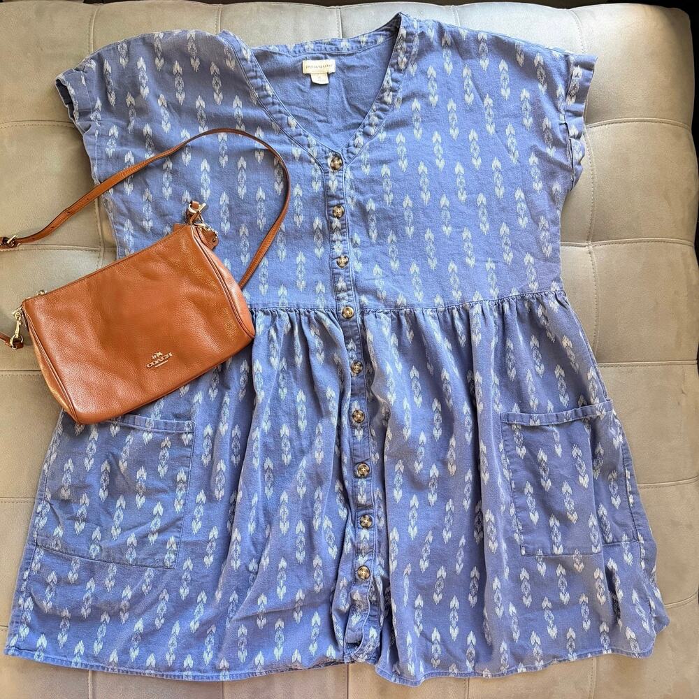 Peyton & Parker Blue Ikat Print Button-Front Dress XL